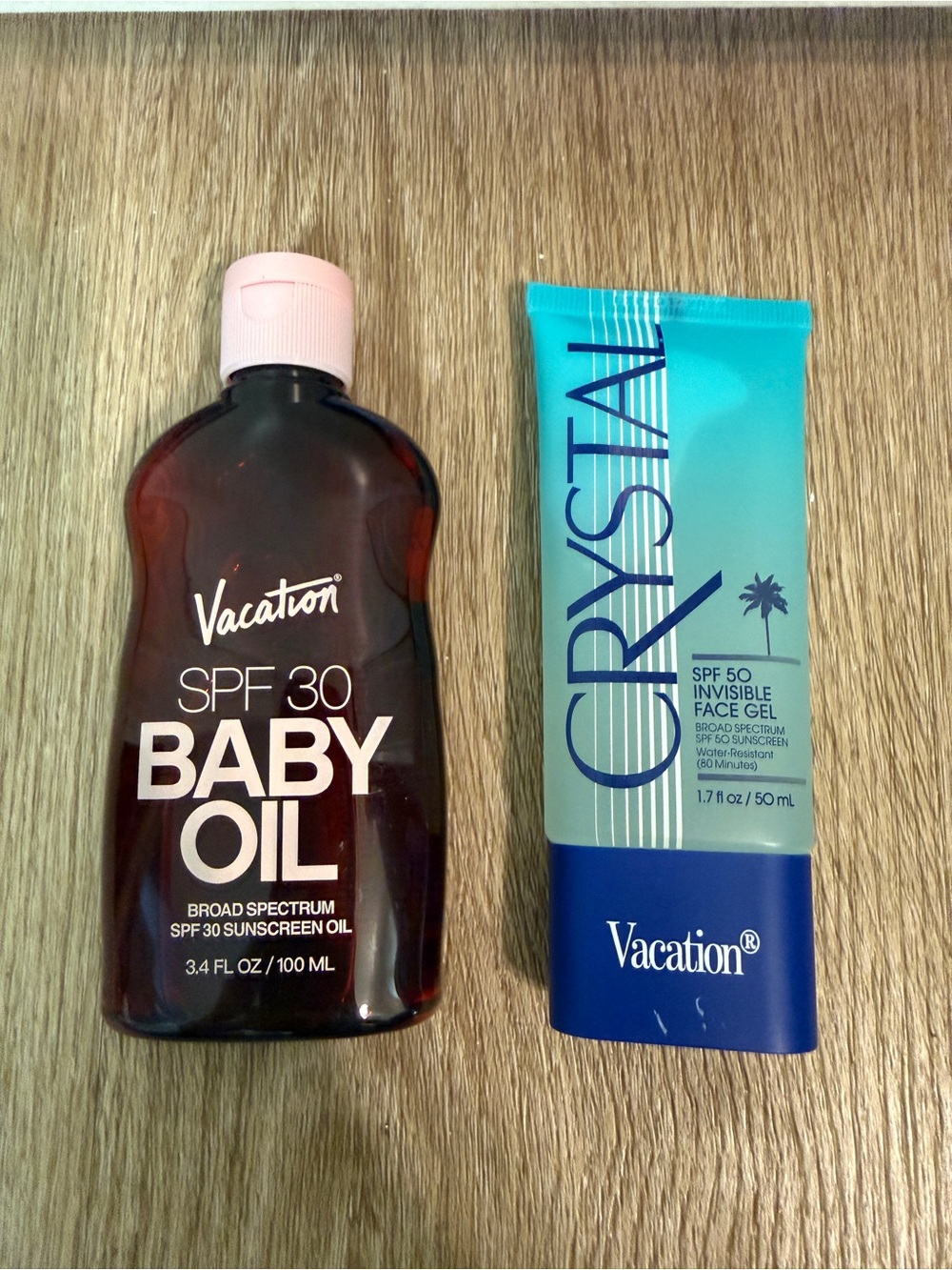 Brand New Vacation SPF 30 Baby Oil and Crystal SPF 50 Invisible Face Gel